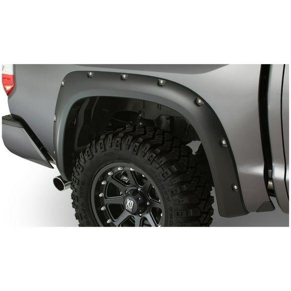 Fits 2014-2021 Toyota Tundra Bushwacker Fender Flare 30040-02 Pocket Style; Bolt-On Style; 1-3/4 Inch Tire Coverage; Smooth Black; Dura-Flex ABS Plastic; 4-1/2 Rear Flare Height; Set Of 2