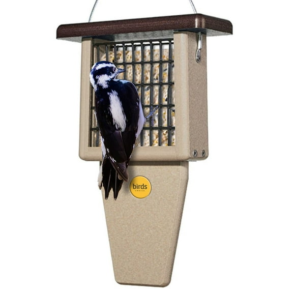 Birds Choice SNTPB Recycled Single Cake Tail Prop Suet Feeder, 8"L X 3"W X 12"H, Taupe w/Brown Roof