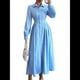 thumbnail image 2 of Vestido de Larga para Mujer, con Botones, Maxivestido de Cóctel y Trabajo. Azul S, 2 of 9