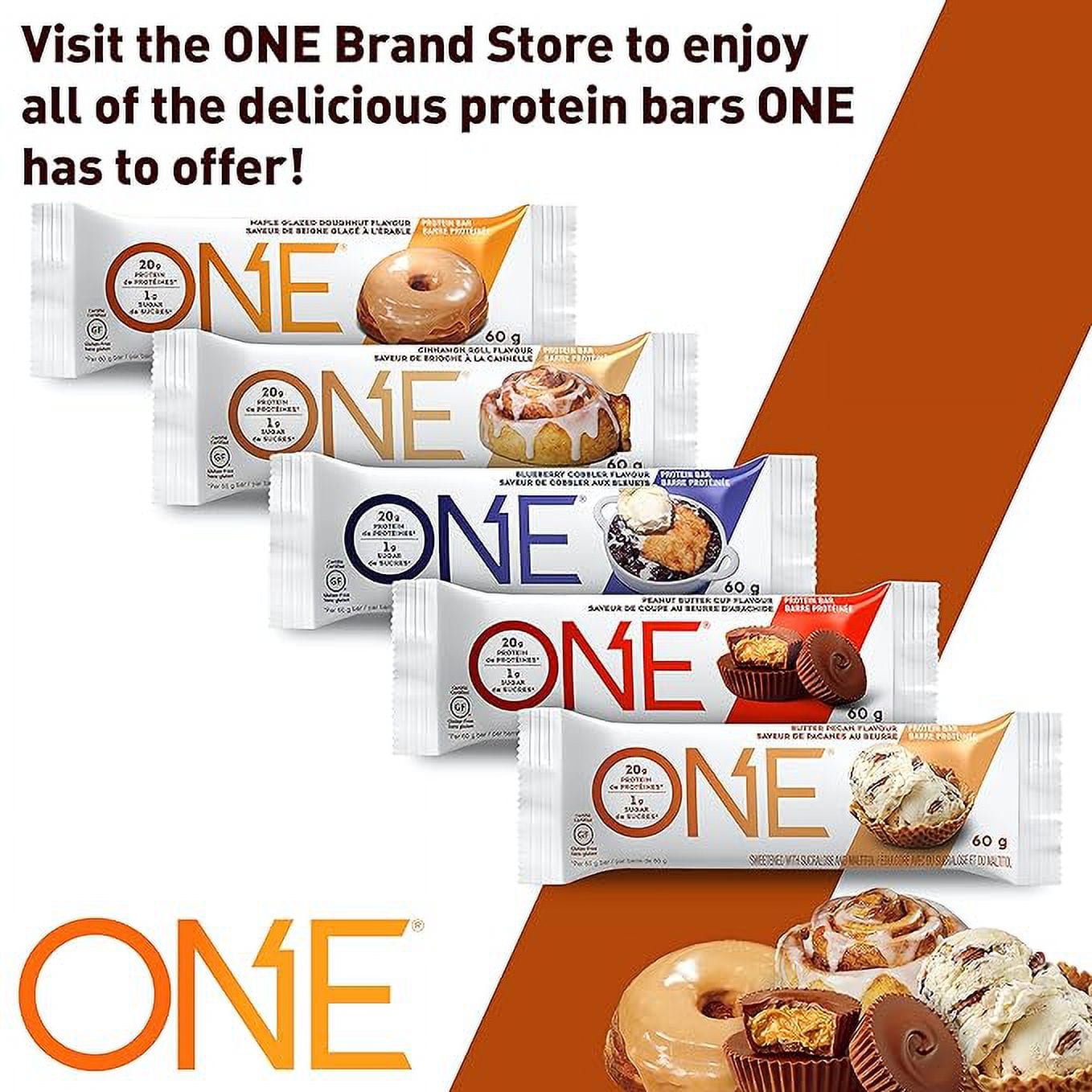 One Protein Bars, Variety Pack Sampler, Gluten Free 20g Protein and Only 1g Sugar, 2.12 oz Bars (10 Pack)