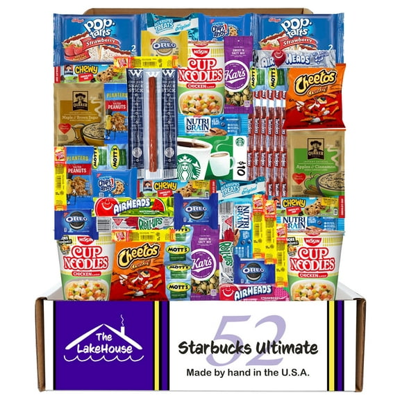 The LakeHouse Ultimate (52 Count) Student College Care Package with Gift Card - 15 Different Gift Cards to Choose From - Care Package for College Students