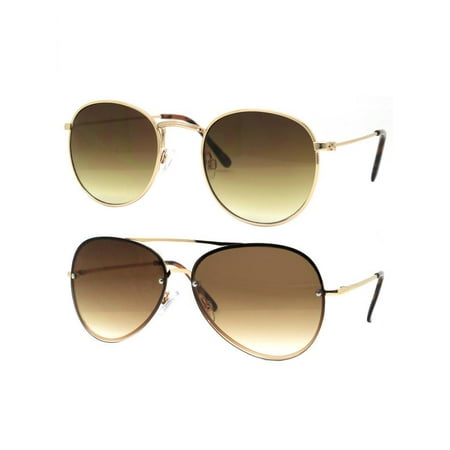 Time and Tru Women's Metal Sunglasses 2-Pack Bundle: Aviator Sunglasses and Round Sunglasses