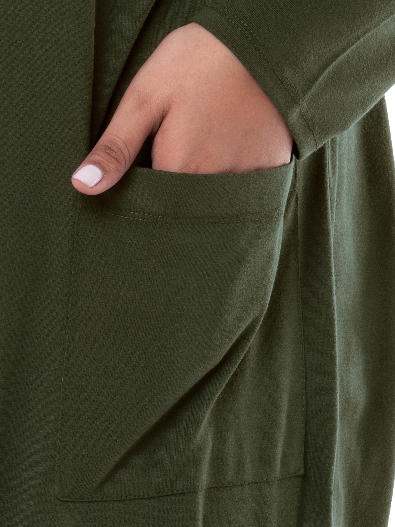 Wright's Women's Plus Size Long Sleeve Open Front Pocket Jersey Duster Cardigan, 1X-5X