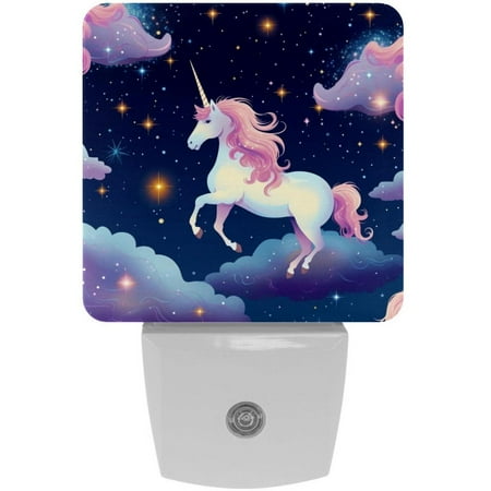 

Star Unicorns LED Square Night Light - Energy Efficient Plug-in Nightlight with Auto Sensor for Bedroom Bathroom and Hallway - Soft Glow Illumination - White Pack of 2