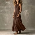 thumbnail image 5 of Women's Cowl Neck Dresses Sleeveless Linen Blend Maxi Dress Flowy Breathable Casual Vacation Sundress Dresses for Women Brown M, 5 of 6