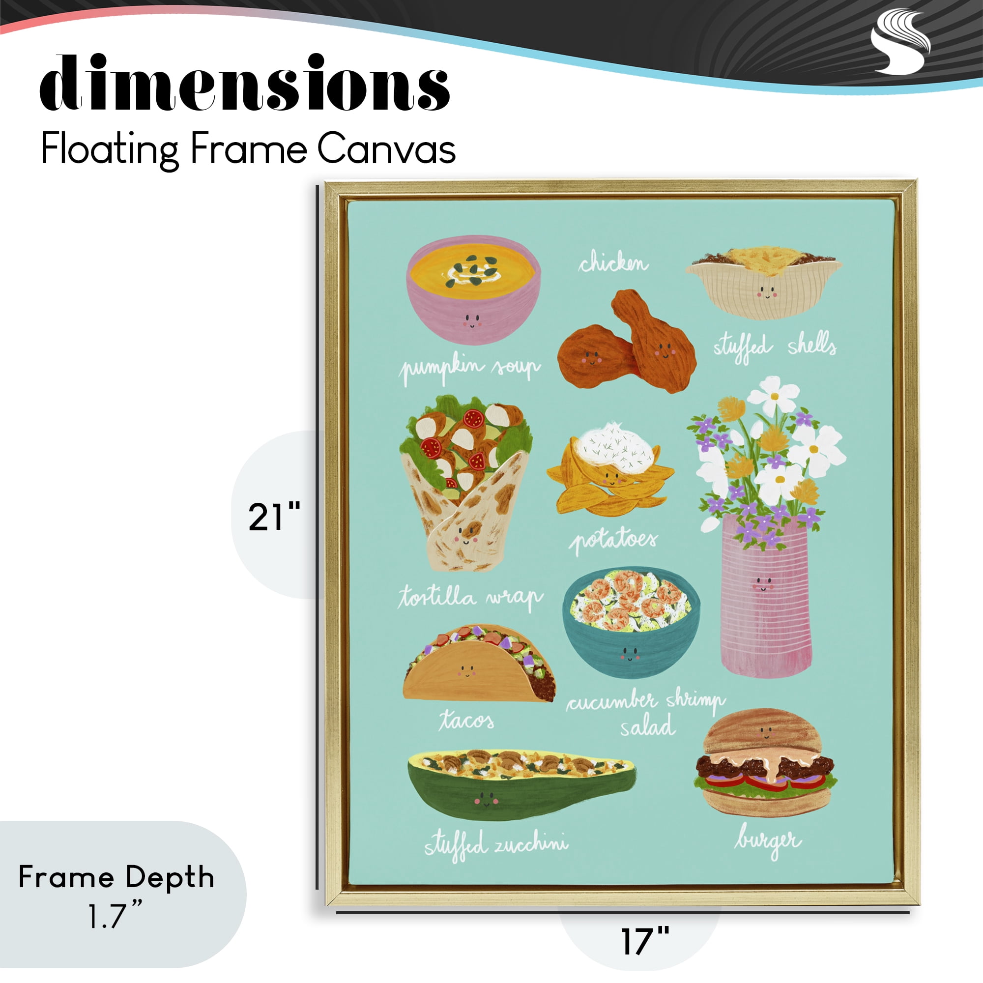 Stupell Industries Gourmet Lunch Food Collection Gold Framed Floater Canvas Wall Art, design by Metka Hiti