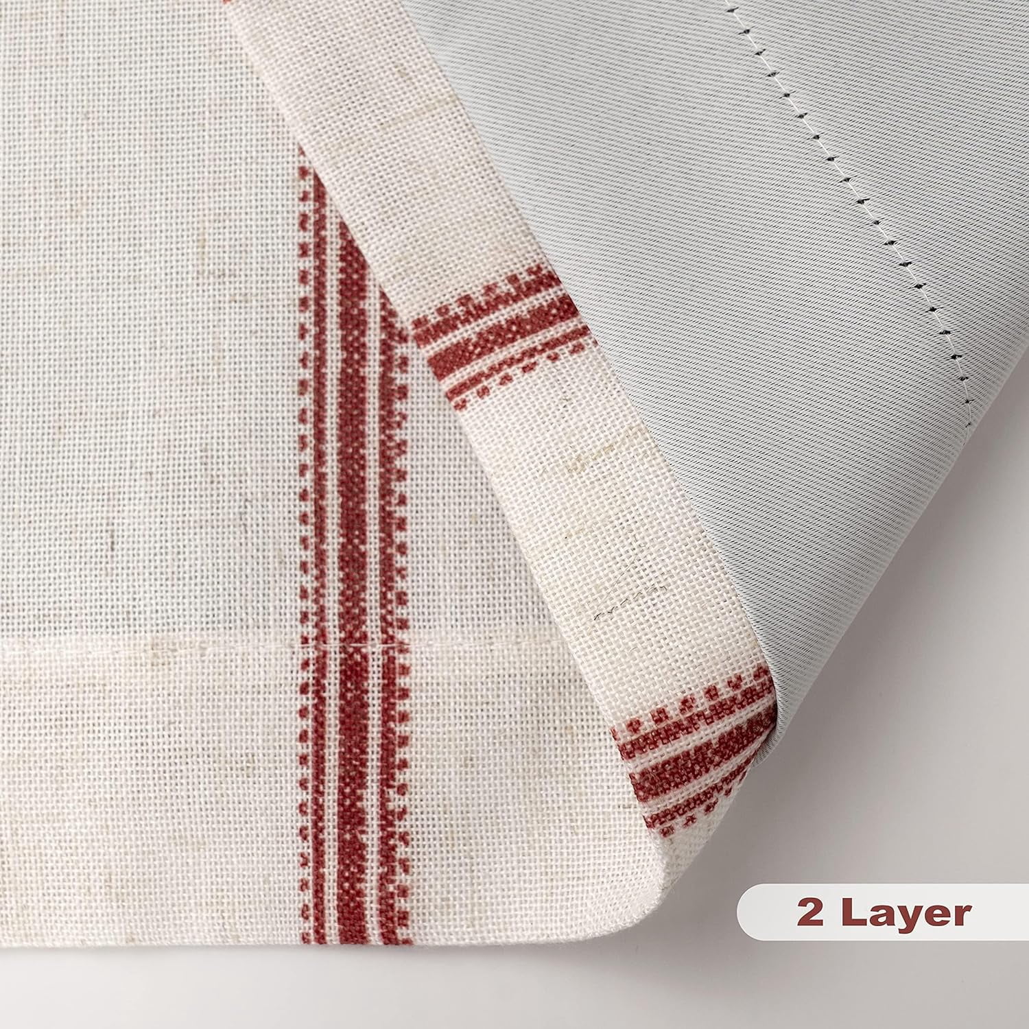 DriftAway Farmhouse Linen Blend Blackout Curtains Vertical Striped Printed Linen Curtains for Bedroom Thermal Insulated Country Rust Grommet Lined Treatments for Living Room 2 Panels W52 x L54 Red