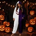 thumbnail image 2 of LILIYA Halloween Jumpsuit, Unisex Hooded Onesie, Color Block Plush Sleepwear with Deep Pockets, Relaxed Fit 1-Piece Bodysuit, Cozy Holiday Loungewear for Couples, 2 of 6