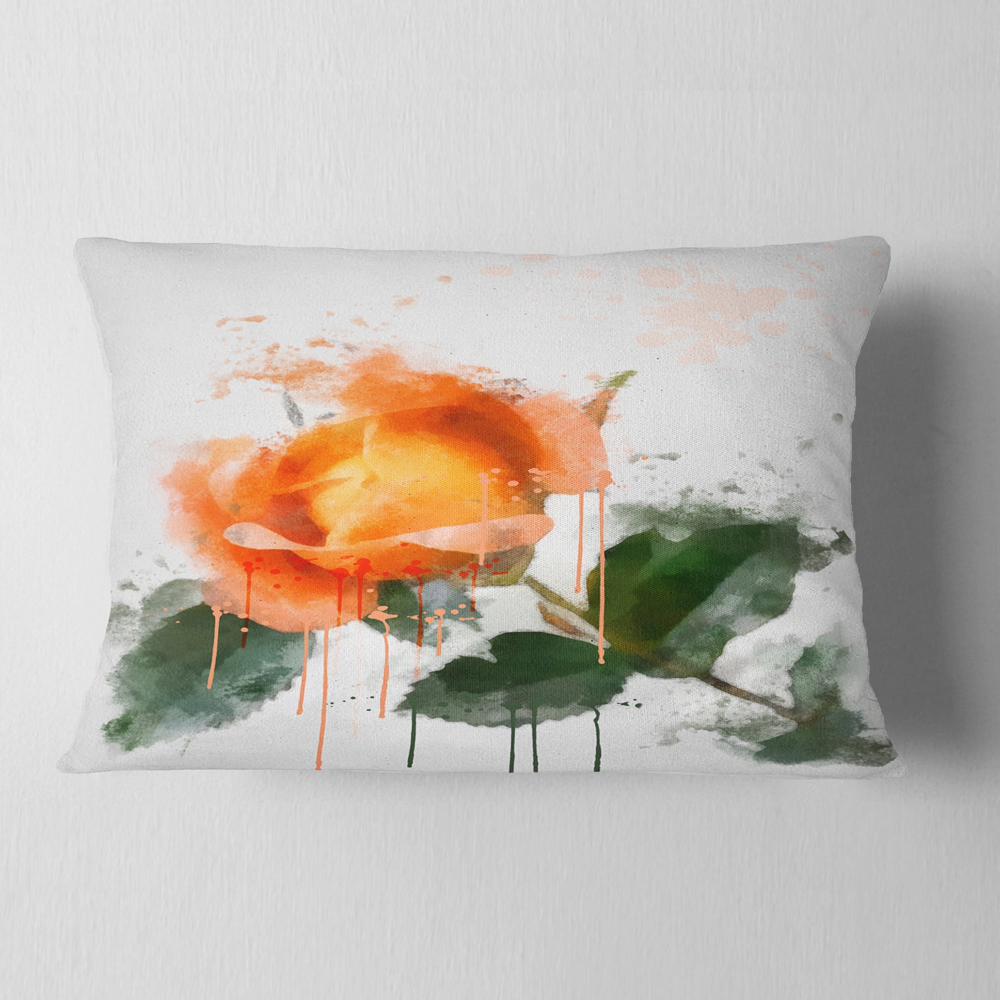 Designart Orange Rose Sketch Watercolor - Floral Throw Pillow - 12x20