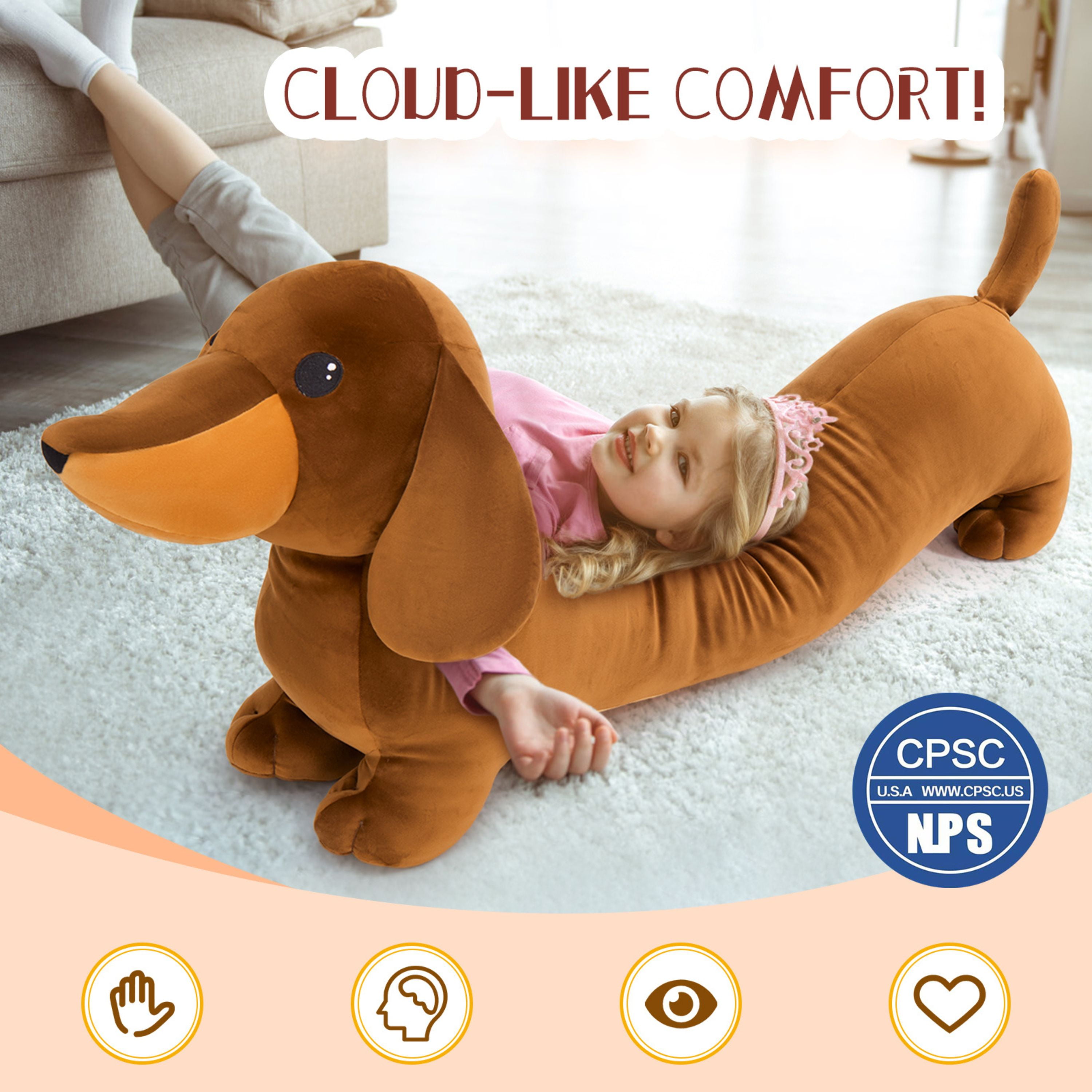 Tezituor 43.3'' Dachshund Dog Stuffed Animal Giant Weiner Dog Body Pillow Plush Toy