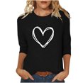 thumbnail image 1 of Plebaso Hauts Cœur pour Femmes Manches 3/4 Col Rond T-Shirts Décontractés Imprimé Chandail Femmes 2025 Tee Blouses, 1 of 4