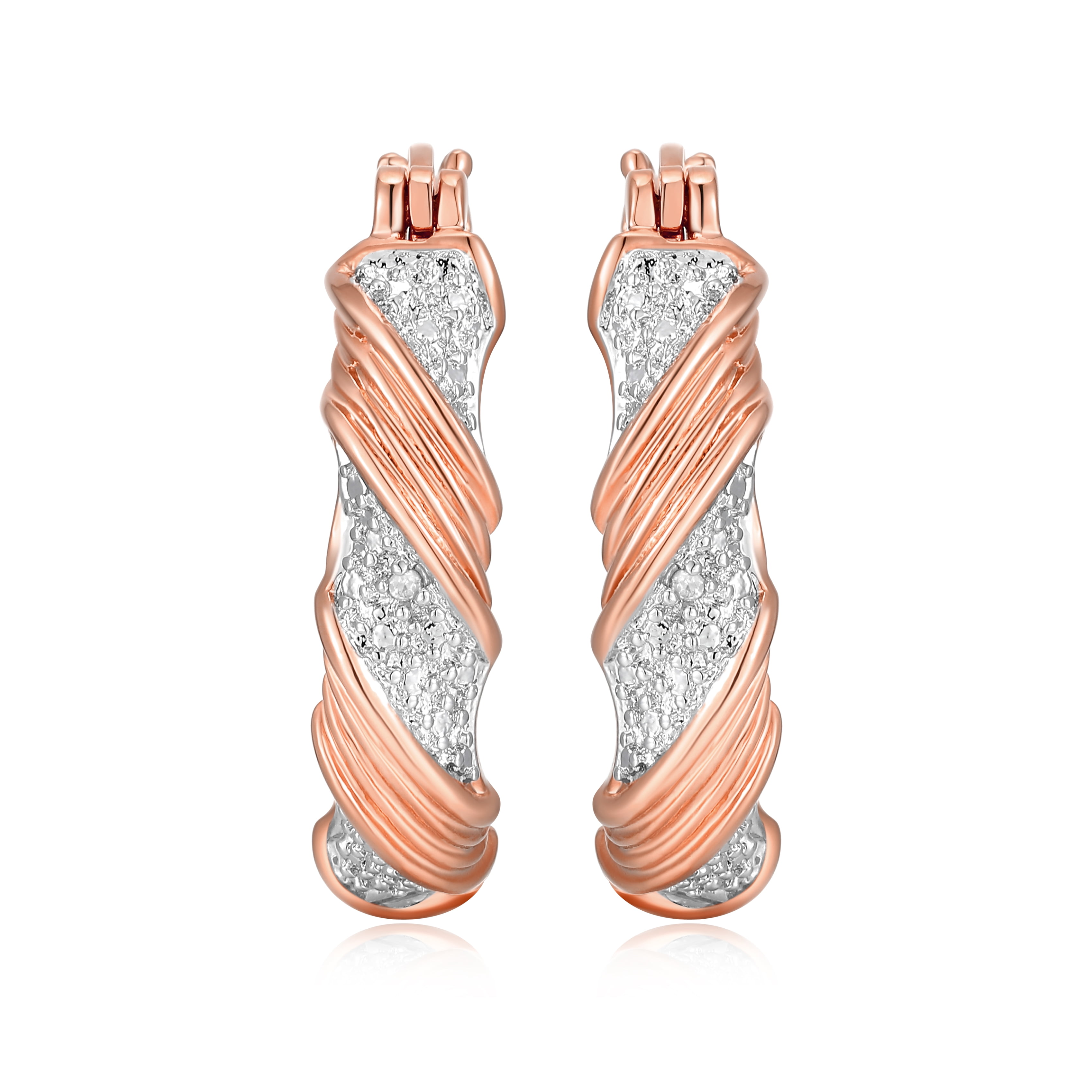 Forever Facets Diamond Accent Swirl Hoop Earrings in 14k Rose Gold over Bronze, Adult Female
