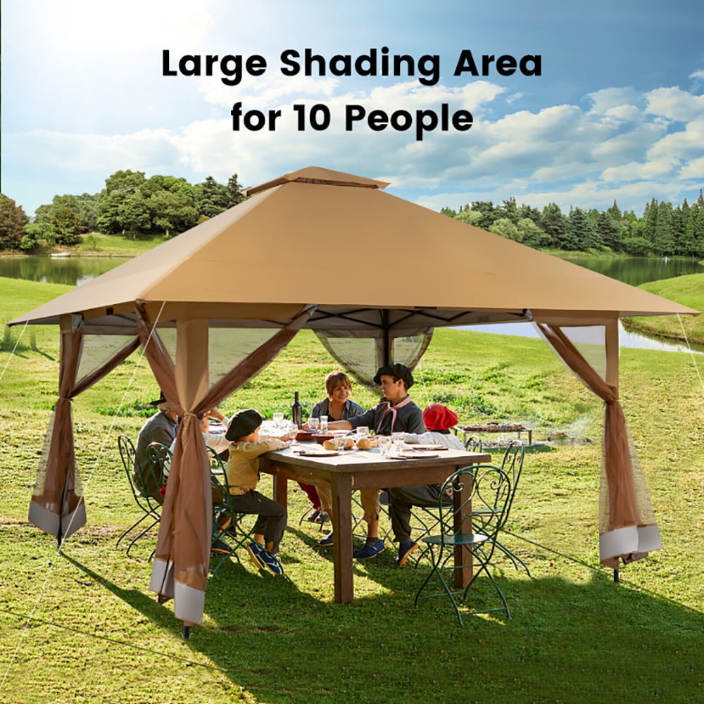 Aimee Lii 13 x 13 Feet Pop-up Instant Canopy Tent with Mesh Sidewall, Backyard Canopy Gazebo for Party Camping BBQ Events, Coffee