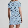thumbnail image 5 of SYMOID Womens Summer Feather Print Short-sleeved V-neck Slim Casual Mini Shift Dress,Blue,Size L, 5 of 7