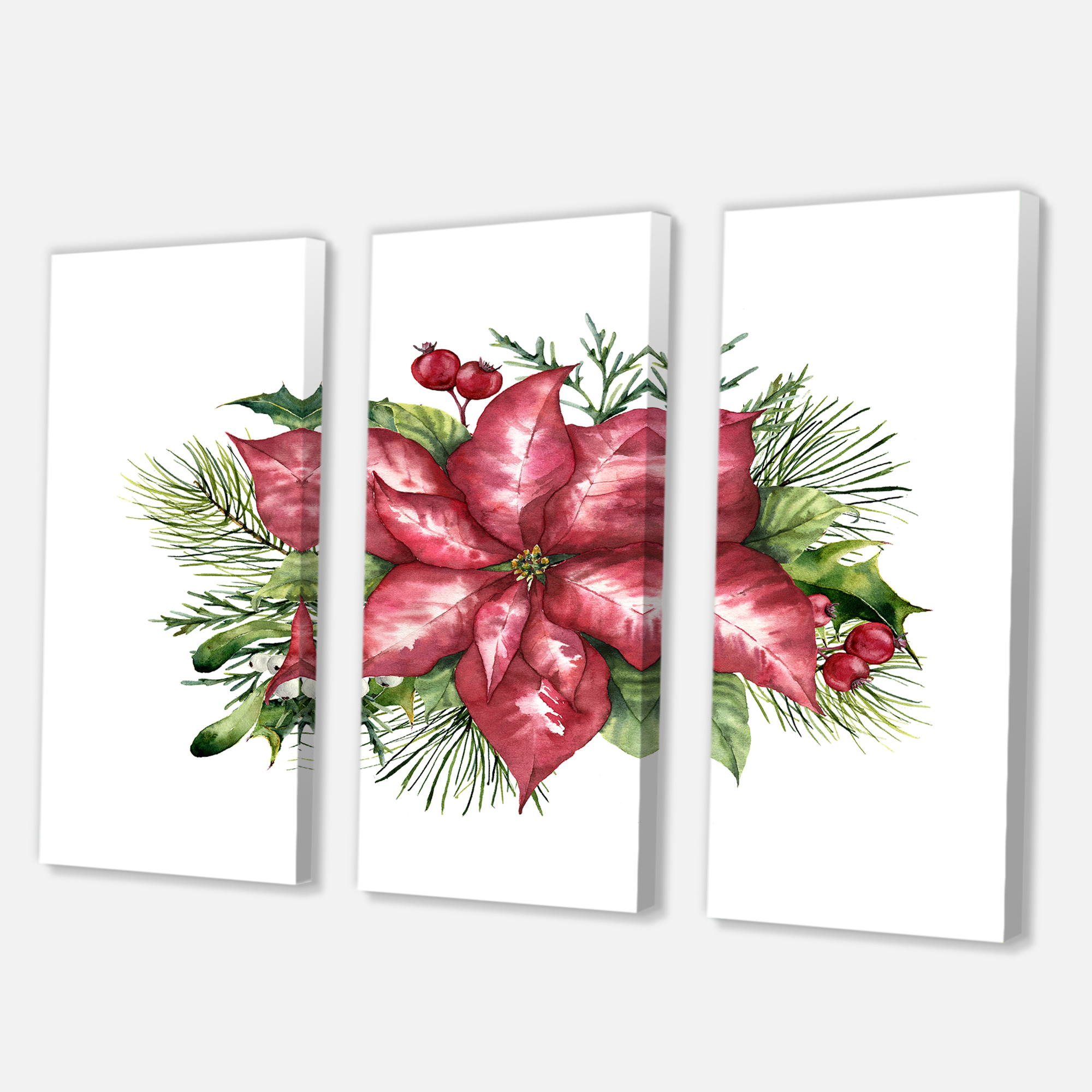 Designart ' Christmas Fir Branch and Holly Mistletoe Berries III ' Traditional Canvas Wall Art Print