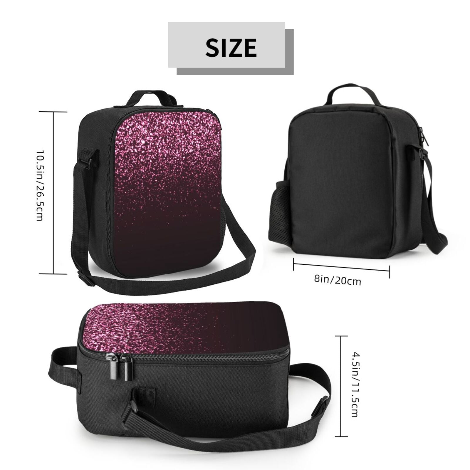 Xecao Pink Glitter Sparkles A Print Lunch Bag - Durable, Double-Insulated Lunch Bag, Holds Lunch Box, Water Bottle, & Snacks,Leakproof Cooler Tote Bag