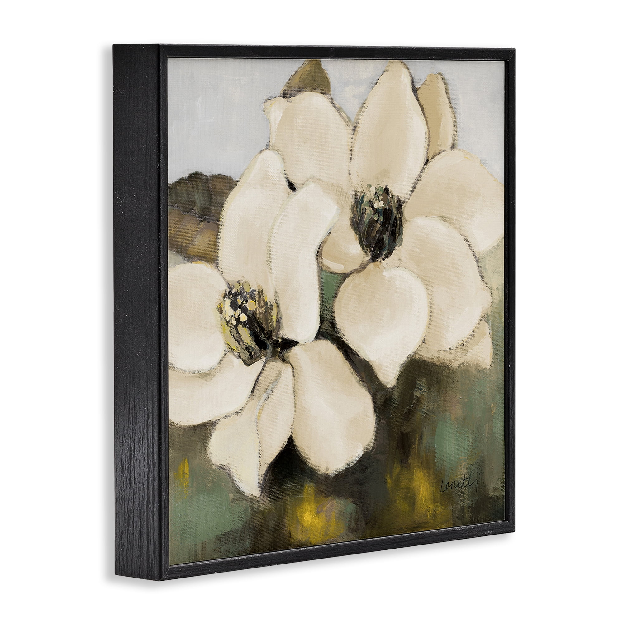 Stupell Industries Magnolia Blossom Duo Botanical & Floral Painting Black Framed Art Print Wall Art, 12 x 12