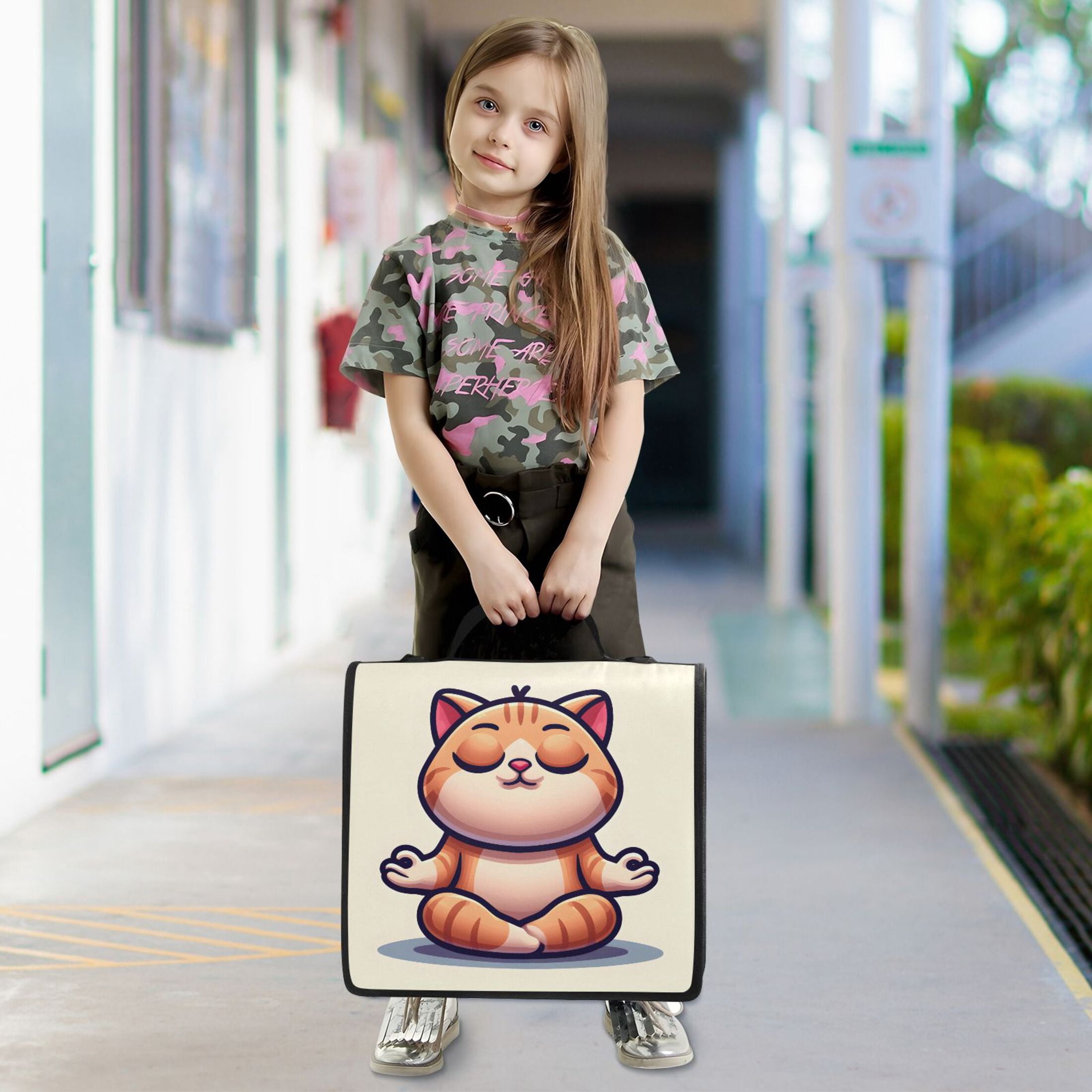 3 Ring Zipper Binder with Shoulder Strap Waterproof Trapper Keeper 2 Inch D-Ring 500 Sheets Capacity Cartoon Yoga Cat