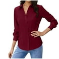 thumbnail image 2 of Women's Button Down Shirts Stand Collar Long Sleeve Tops Basic Classic T Shirts Soft Shirt Lightweight Slim-Fit Blouses Fashion Business Casual Outfits Spring Summer Clothes Red XXL, 2 of 5