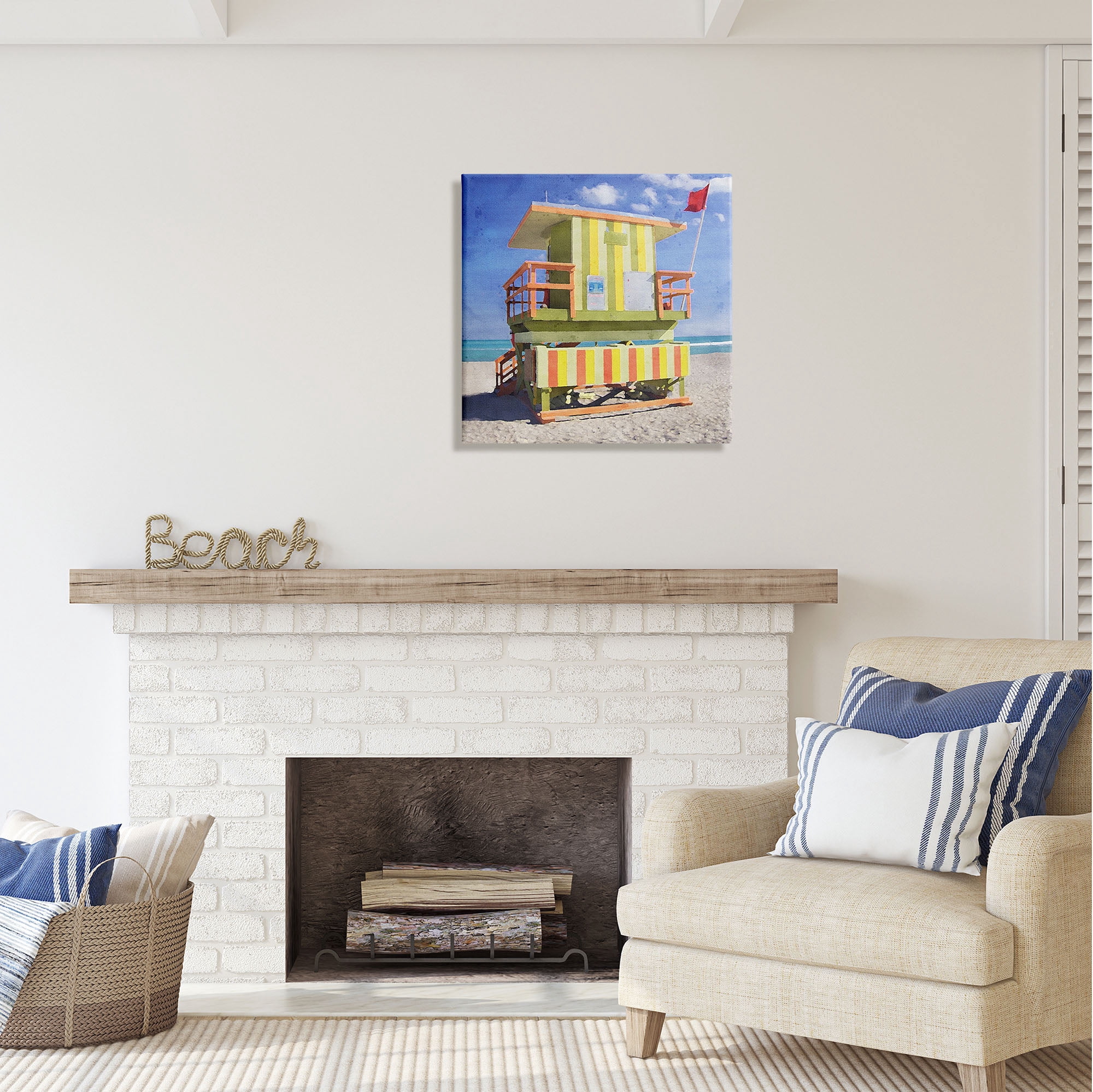 Stupell Industries Yellow Summer Beach Hut Nature Painting Gallery Wrapped Canvas Print Wall Art, 24 x 24