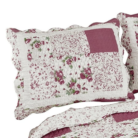 Hill Quilted Sham - Hadley Floral Patchwork Quilted Pillow Sham, Sham, Burgundy
