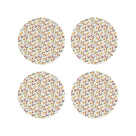 

KLL Drink Coasters Set Round Shape of 4 PU Leather Absorbent Coasters Set Decorative Coffee Cup Coasters Housewarming Gift for Home Decor-Sausage Tomato Toast