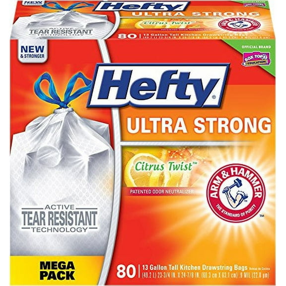 Ultra Strong Tall Kitchen Bags, 13gal, .9 Mil, White, Citrus Twist, 80/box