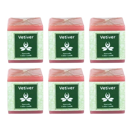Vetiver Ayurvedic 100g Herbal Earthy Scented Cubic Candle with 10 Hr Burn Time (6 Pack)