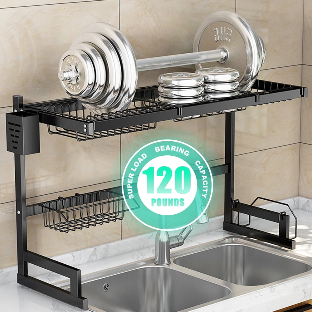 Over the Sink Dish Drying Rack, ZZBIQS Dish Drying Rack 2 Tier Large Stainless Steel Dish Drainer for Kitchen Storage