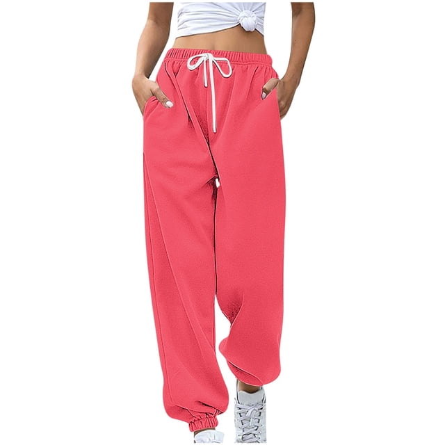 asjyhkr Athletic Pants Women Elastic Waist Drawstring Jogger Loose Casual Solid Color Running Gym Workout Pants with Pockets