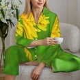 thumbnail image 4 of Salouo Bees Pollinates A Yellow Dandelion Pattern Women's Pajamas Set Long Sleeve Button Down Sleepwear Soft Pj Lounge Sets for women 2 Piece Pjs Set with Long Pants -Medium, 4 of 8