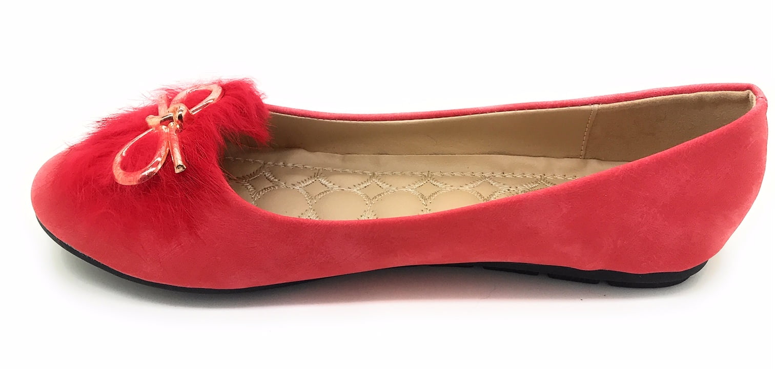 Victoria K Gold Bow Faux Fur Trim Ballerina Flats (Women)