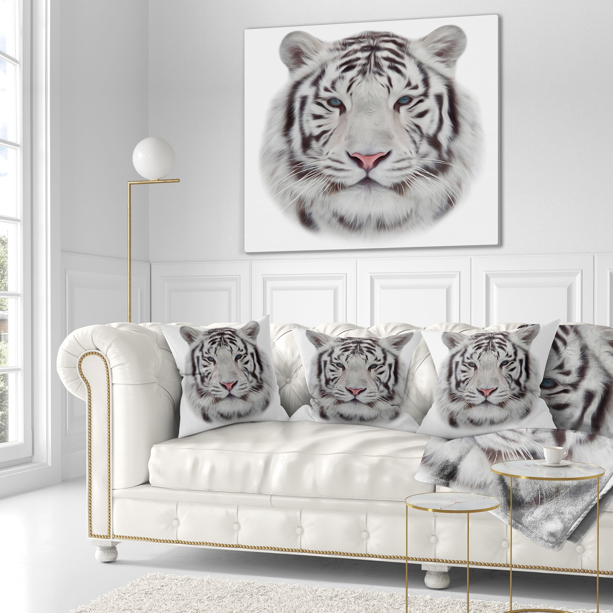 Designart White Bengal Tiger - Animal Throw Pillow - 16x16