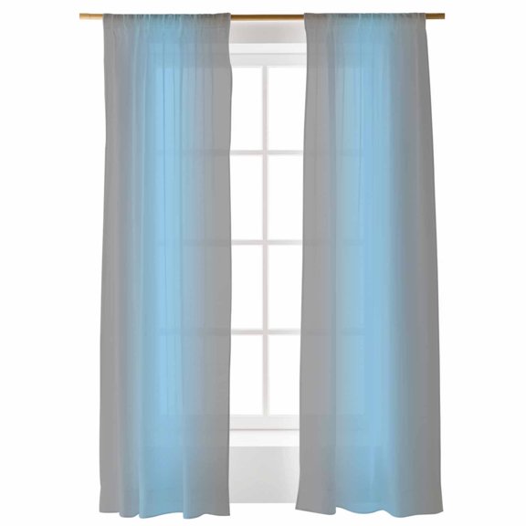Sheer Curtains 84 inches Long, Grey Blue Gradient Modern Ombre Art Light Filtering Sheer Window Curtains Rod Pocket Voile Drapes for Bedroom Living Room, 52"W x 84"L 2 Panels