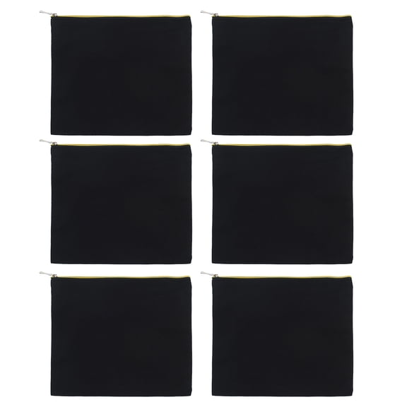 Aspire 6-Pack Black Cosmetic Makeup Bag with Gold Zipper, 100% Cotton Canvas Travel Toiletry Bag, 9-1/2 x 8 Inches