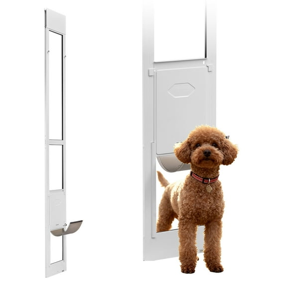 VEVOR Dog Door for Sliding Glass Door, 91 to 96 in Adjustable Height, Aluminum Alloy Frame with Metal Rotating Hinges, Lock Design, 8 1/4 x 12 1/4 in Flap, Sliding Glass Pet Door for Renters