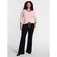 thumbnail image 2 of Terra & Sky Women's Plus Ruched Front Tie Hem Top with Long Sleeves, Sizes 0X-5X, 2 of 5