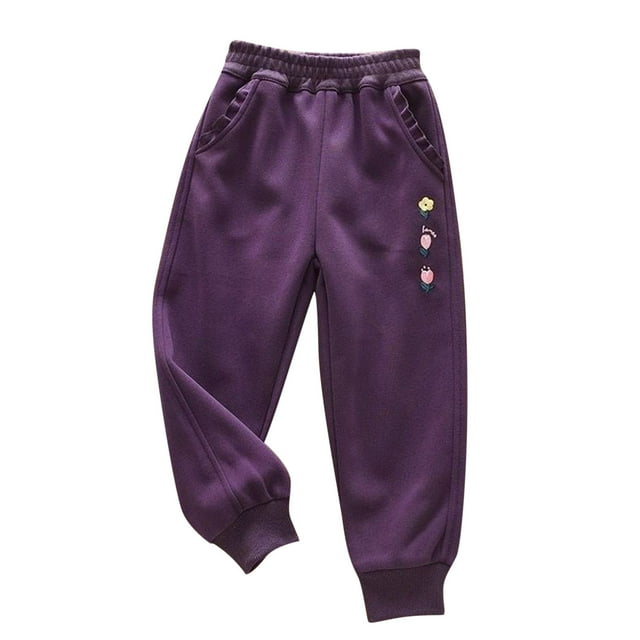 Odeerbi 2-12 Años Niñas Pantalones de Algodón Floral Bordado Entrenamiento Deportes Jogger Pantalones Casual Cintura Elástica Joggers Con Bolsillos