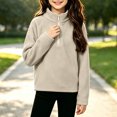 thumbnail image 2 of Falkdiz Long Sleeve Sweatshirts for Girls Warm Winter Pullover Outdoor 1/4 Zipper Casual Solid Color High Neck Girls Shirts Khaki , Size: 120, 2 of 8