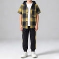 thumbnail image 2 of BLVB Boys Clothes Sets Plaid Short Sleeve Hooded Button Shirt and Jogger Pants for Toddler Kids Fall Outfits(Yellow,6-7Years), 2 of 7