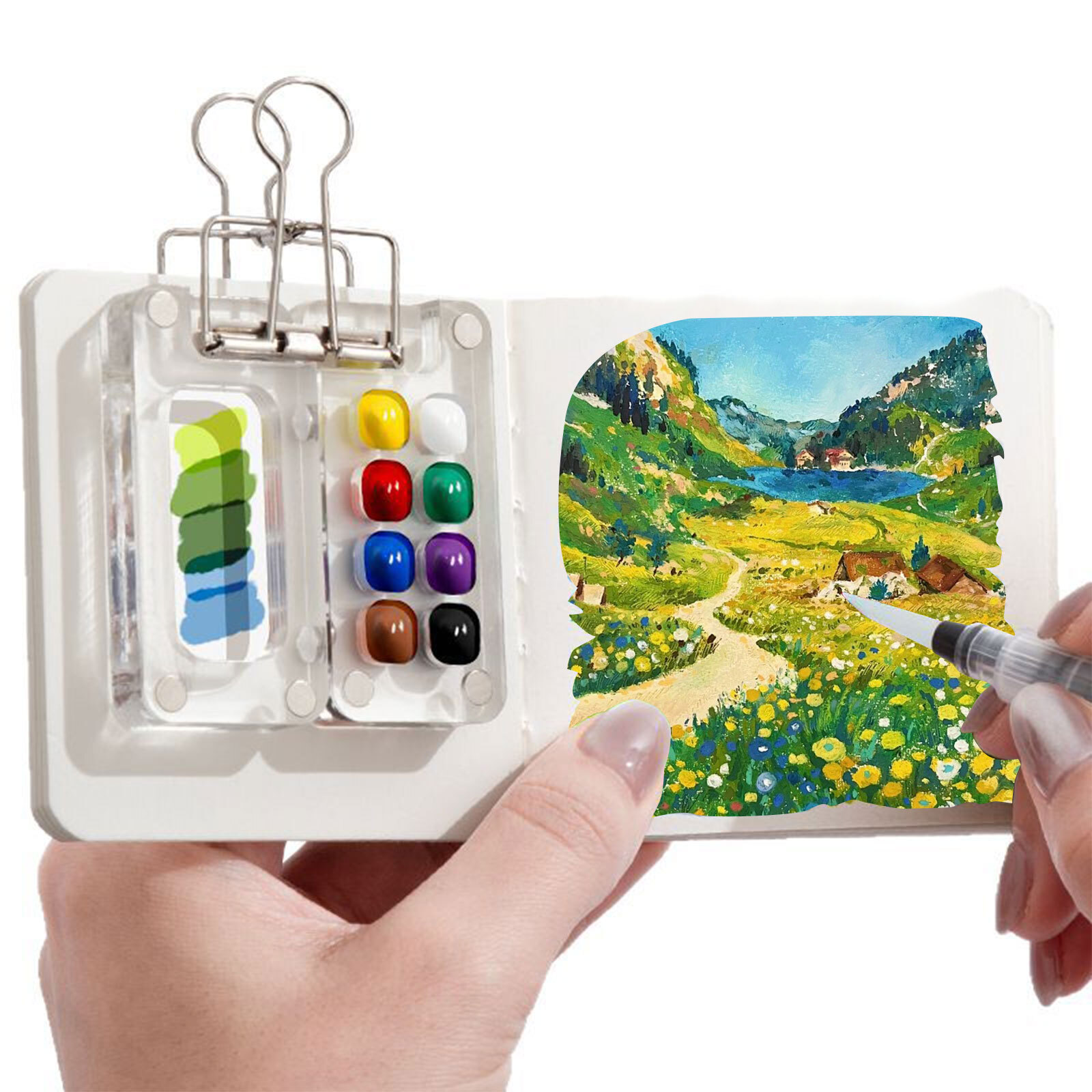 Mini Watercolor Set, Portable Travel Watercolor Painting kit, Sketchbook Palette, Wooden Palette Box, Portable Watercolor Set, Convenient For Artistic Creation, Gift for Painters and Artists