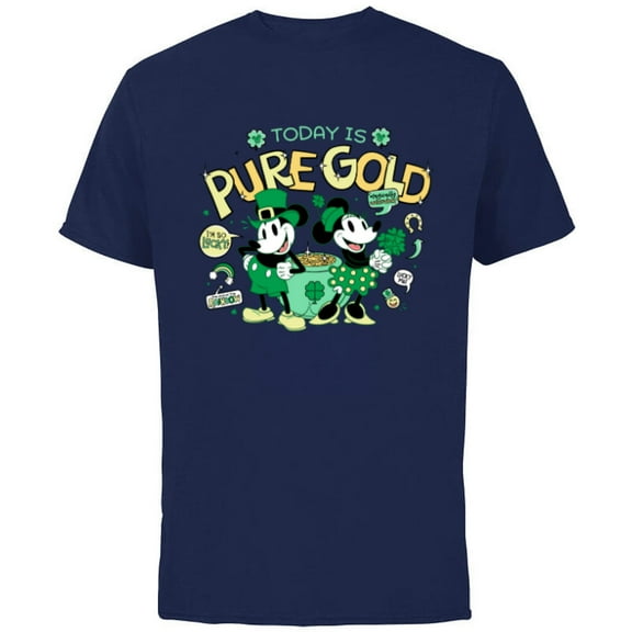 Disney Mickey & Minnie Pure Gold St Patrick’s Day Retro - Short Sleeve Cotton T-Shirt for Adults - Customized-Navy