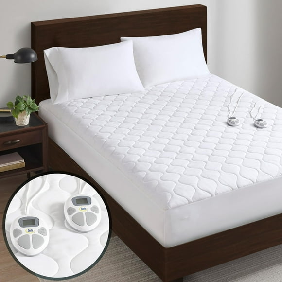Serta Heated Mattress Pad Queen Size - Electric Mattress Pad, 10 Heat Setting Controller, Auto Shut Off Timer, Deep Elastic Pocket, Up to 17"" Mattress, ETL Certified, Machine Wash, Queen, White