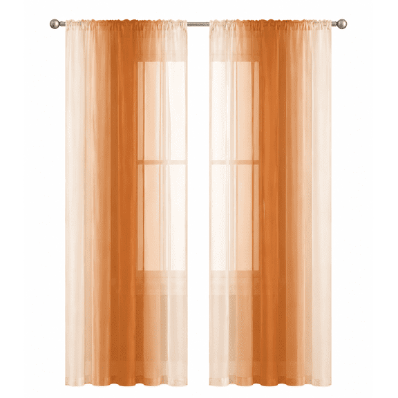 Burnt Orange Ombre Sheer Curtains 84 Inches Long 2 Panels Set, Window Sheer Curtains for Living Room/Bedroom, Modern Abstract Art Light Filtering Rod Pocket Curtain 52'' x 84'' x 2