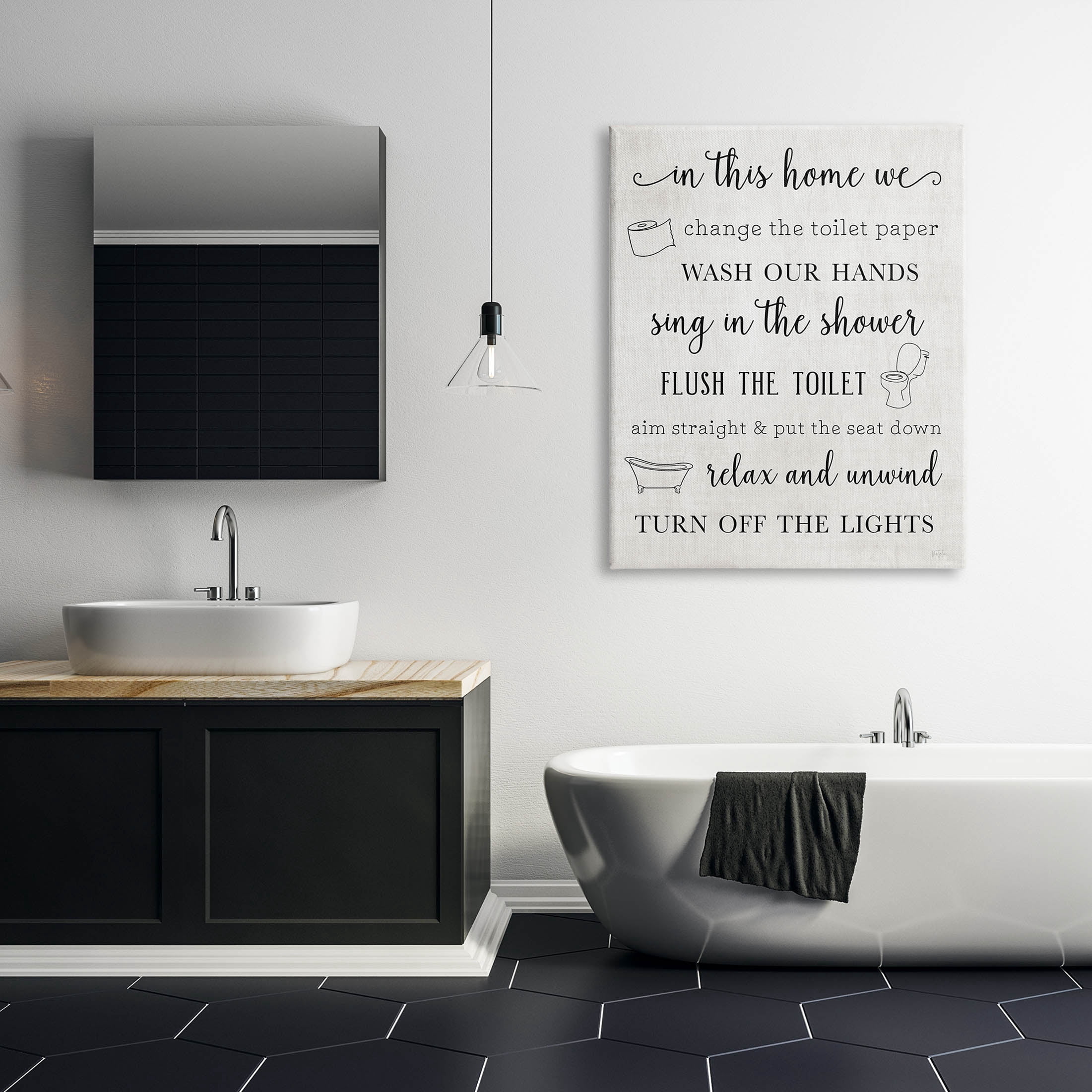 Stupell Industries In This Home Bathroom Rules Graphic Art Gallery Wrapped Canvas Print Wall Art, Design by Natalie Carpentieri