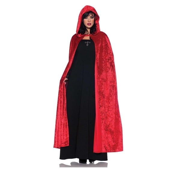 Women's Costume Cape - Full Length Velvet Hooded Cloak, Red, One Size