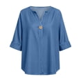 thumbnail image 6 of Kukoosong Women T-shirts Solid Color Elbow-length V-neck Loose Fit Cute Style Soft Comfortable Fabric Summer Daily Wear Tops Tee Shirt for Women, 6 of 7