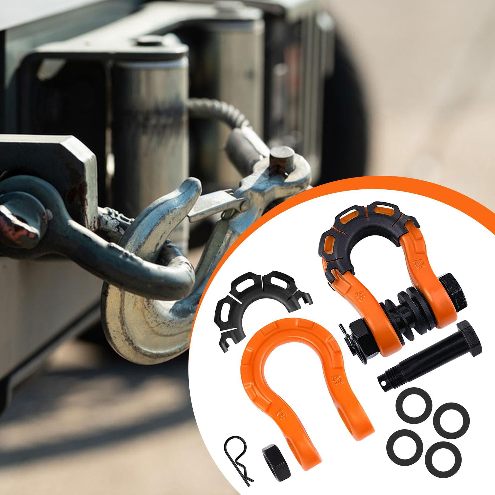 JISADER 2 Pieces D Ring Shackles Easy to Use Heavy Duty Off Roads Towing Accessories Orange