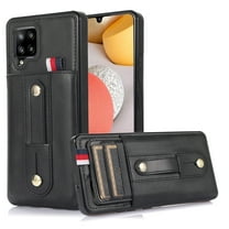 Designed for Samsung Galaxy A42 5G Wallet Case with Adjustable Wrist Strap Kickstand PU Leather Credit Card Holder Heavy Duty Shockproof Hybrid Rugged Protective Cover for Women Men 6.6",Black