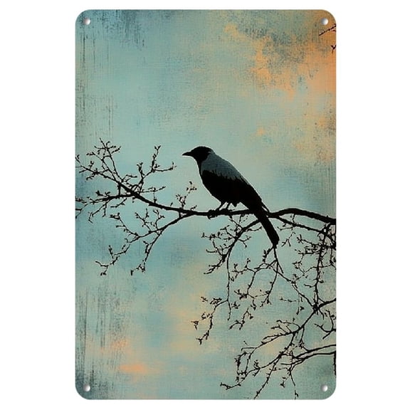 Vintage Crow Metal Tin Sign - 8x12 Inch Iron Wall Art with Weathered Blue & Orange Finish, Perfect for Home, Bar, Cafe & Garage Decor, Cafe Decoration | Nostalgic Decor | Iron Artwork